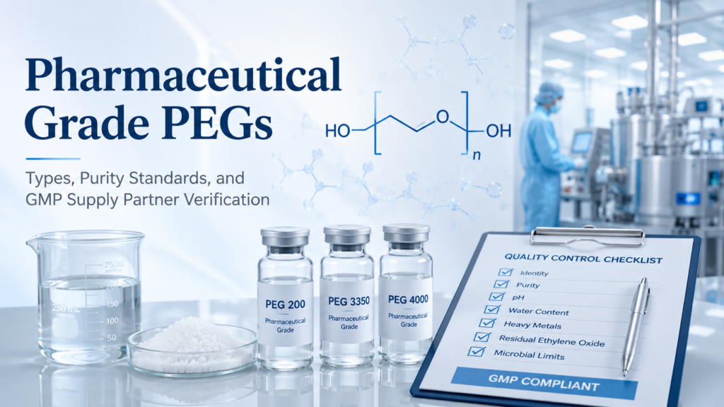 Pharmaceutical Grade PEGs: Types, Purity Standards, and What to Verify in a GMP Supply Partner